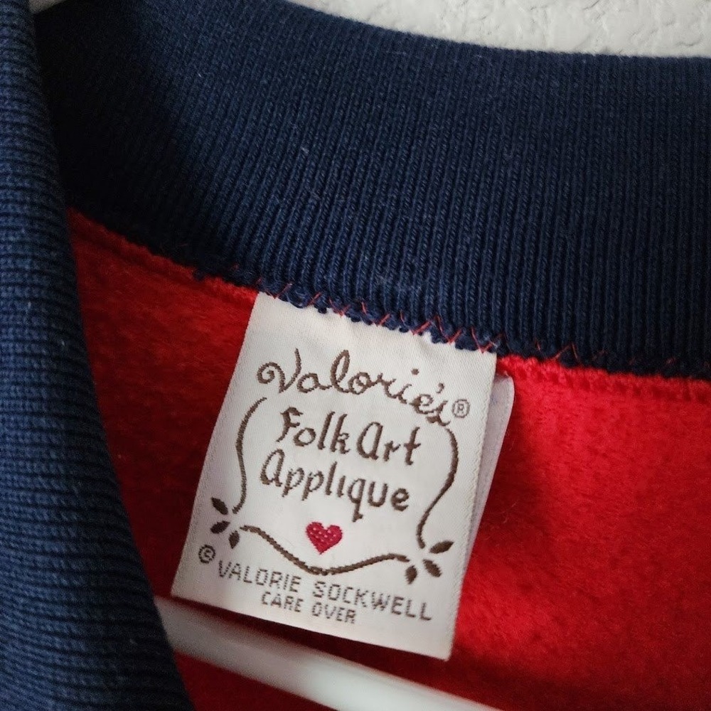 VALORIE SOCKWELL Folk Art Golf Appliqué‎ Collared Sweatshirt Preppy VTG 90's L - Picture 4 of 10